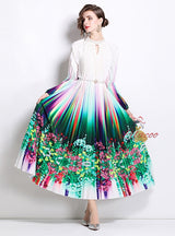 Nail Bead Printed Pleated Pearl Dress