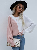 Bat Sleeve Color Matching Round Neck Sweater