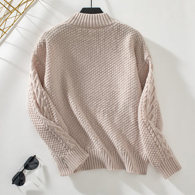 Semi-high Neck Split Loose Long Sleeve Sweater