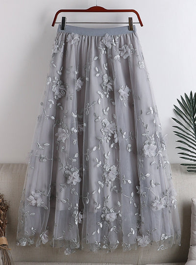 Double-layer Gauze Embroidery Skirt