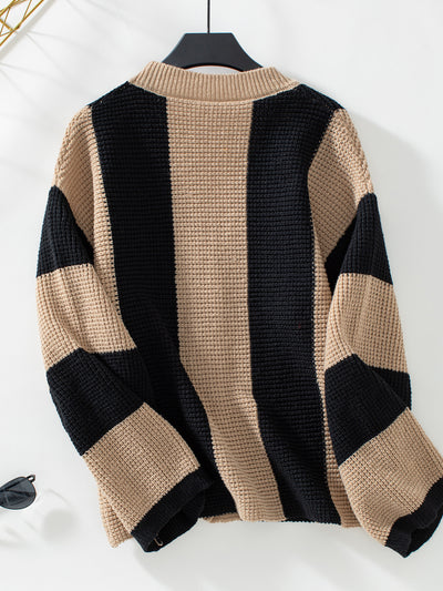 Contrast Striped Casual Loose Sweater