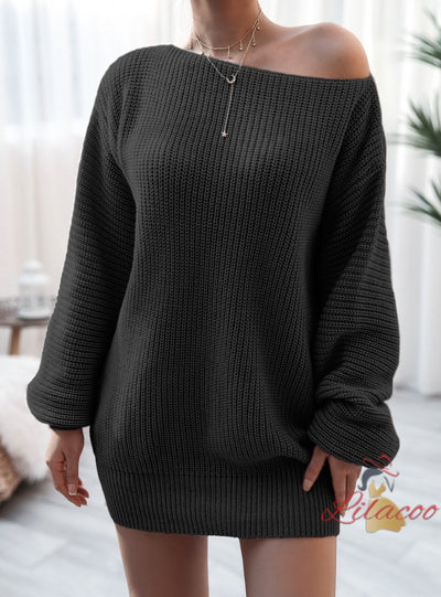 Long Sleeve Loose Casual Knitted Sweater Dress