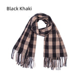 Black and White Fringed Plaid Scarf Shawl