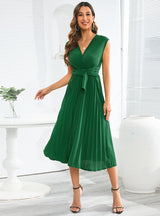 Sleeveless V-neck Slim Pleated Dress