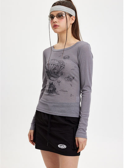 Printed Long Sleeve Shirt T-shirt