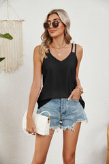 Solid Color V-neck Suspender Vest Loose T-shirt