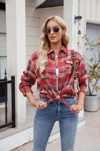 Casual Fashion Loose Plaid Pocket Shirt