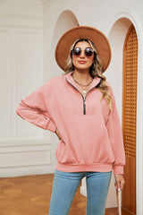 Solid Color Zipper Long Sleeve Top