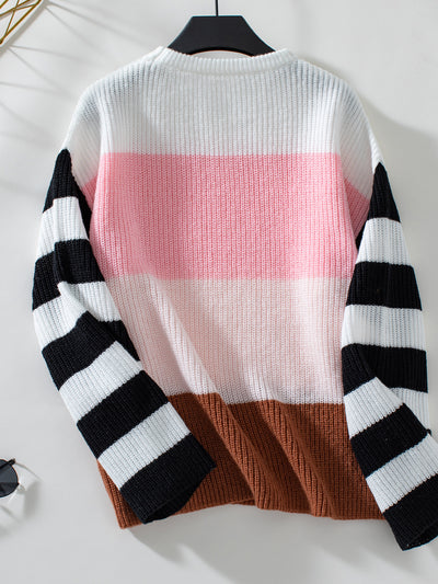 Contrasting Striped Turtleneck Sweater