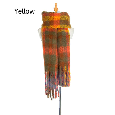 Polyester Plaid Tassel Padded Shawl Scarf