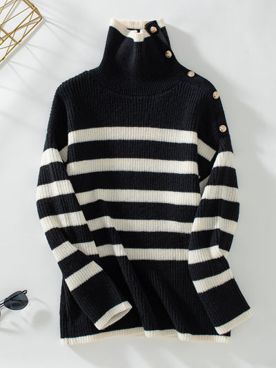 Striped Lapel Pullover Button Sweater