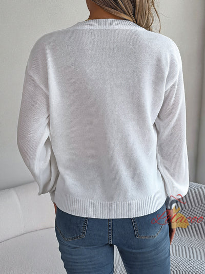 Casual Button Twist Lantern Sleeve Sweater