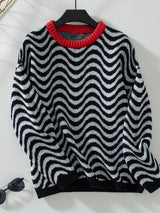 Contrast Knitted Wavy Striped Sweater