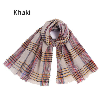 Double Fringed Plaid Scarf Shawl