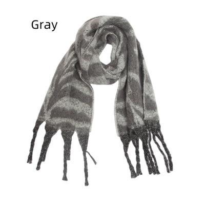 Jacquard Zebra Thick Tassels Scarf