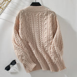 Loose-fitting Retro Twist V-neck Long Sleeve Sweater