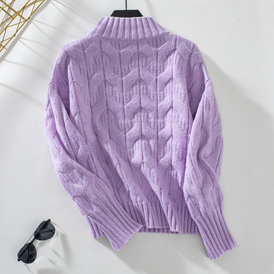 Semi-high Neck Twist Loose Twisted Pullover Sweater