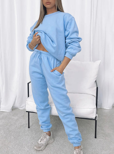 Solid Color Round Neck Leisure Long Sleeve Suit