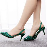 Shallow-mouthed Colored Rhinestone Stiletto Sandals