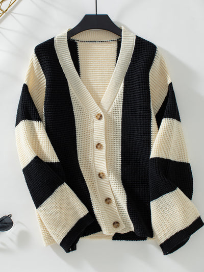 Contrast Striped Casual Loose Sweater