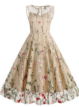 Round Neck Sleeveless Embroidered 50S Dress