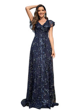 Sexy V-neck Sequined Trumpet Sleeve Prom Dress