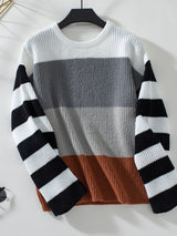 Contrasting Striped Turtleneck Sweater