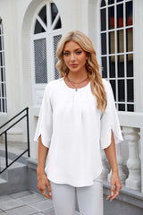 Solid Color Round Neck Short Sleeve Chiffon Shirt