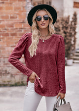 Round Neck Bubble Sleeve Long Sleeve T-shirt