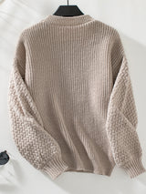 Solid Color Pocket Round Neck Long Sleeve Sweater