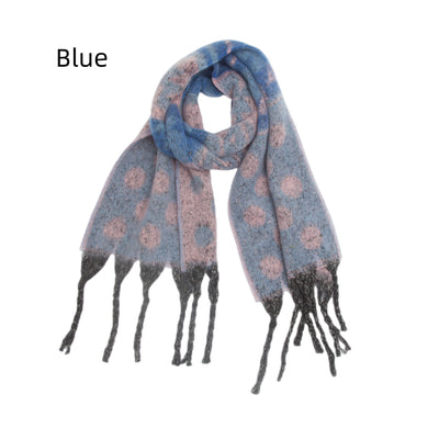 Heavy Tassel Jacquard Polka-dot Christmas Scarf