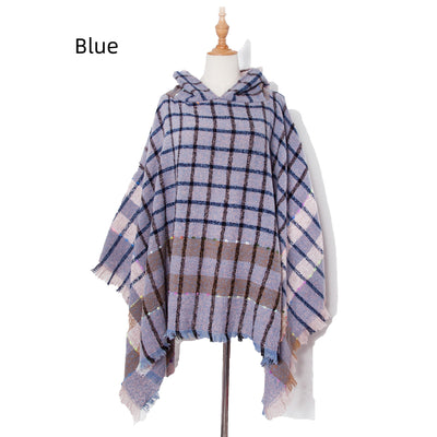 Checked Hooded Pullover Cloak