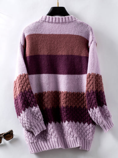 Cardigan Loose Lantern Sleeve Striped Sweater