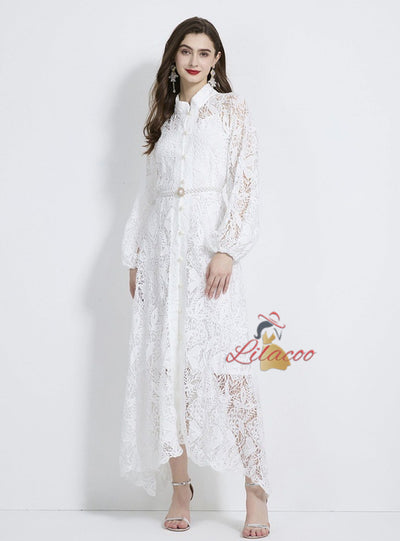 Lace Lantern Sleeve Silm Waist Dress