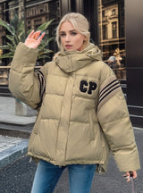 Hooded Thick Loose Knit Color Matching Short Coat