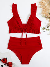 Women Split Pleated Ruffled Bikini