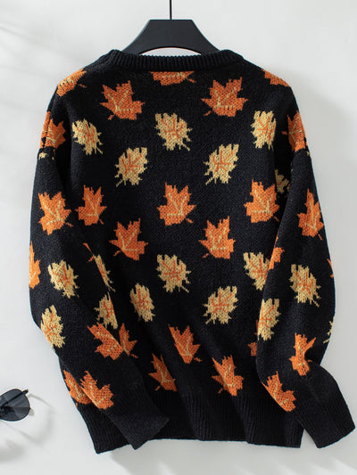 Maple Leaf Pattern Jacquard Leisure Pullover Sweater