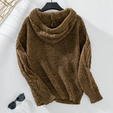 Hooded Drawstring Twist Sweater Coat