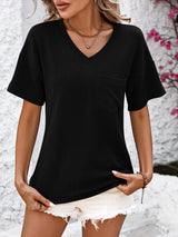 V-neck Twisted Strip Color Matching Short Sleeve T-shirt