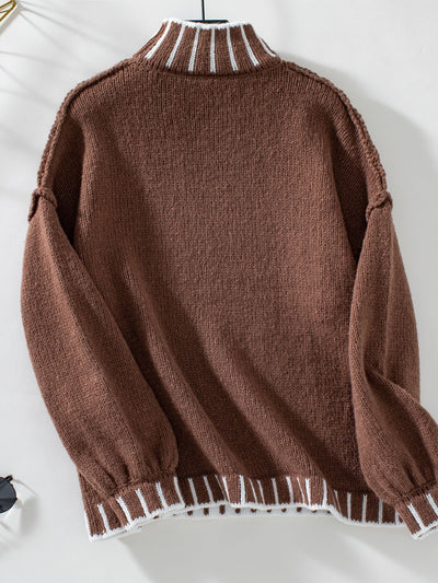 Women Striped High Neck Sweater