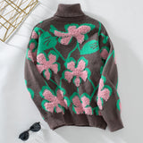 Three-dimensional Flocking Flower Pattern Lapel Sweater