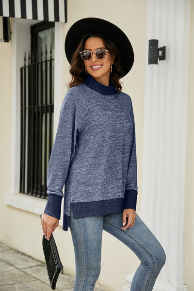 Long Sleeve High Neck Loose T-shirt