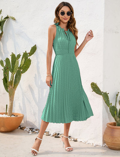 High Waist Pleated Sleeveless Dress