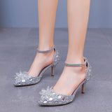 7 cm Thin-heeled Pointed Crystal Glass Sandal