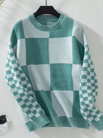 Contrasting Check Pullover Sweater