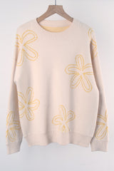 Flower Long Sleeve Round Neck Sweater