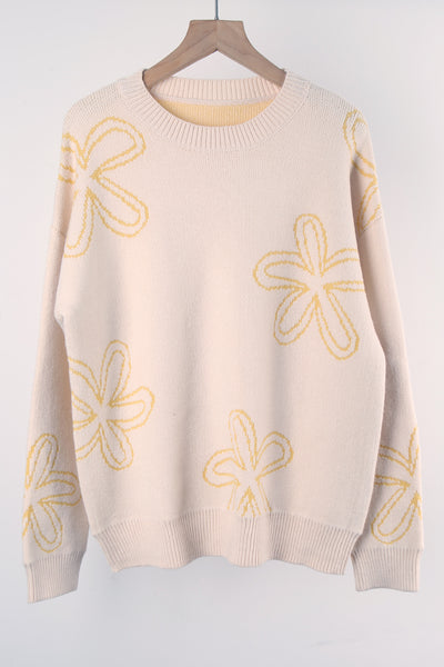 Flower Long Sleeve Round Neck Sweater