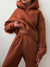 Solid Color Trousers Padded Long Sleeve Hooded Suit