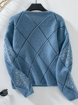 Sequined Rhombic Pullover Loose Sweater