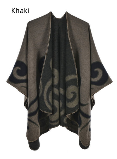 Cashmere-like Cloak Scarf Split Shawl